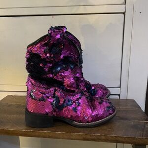Laredo Girls 10 Cowboy Boots Pink Sequins Shiny‎ Cowgirl Glam Princess Dan Post